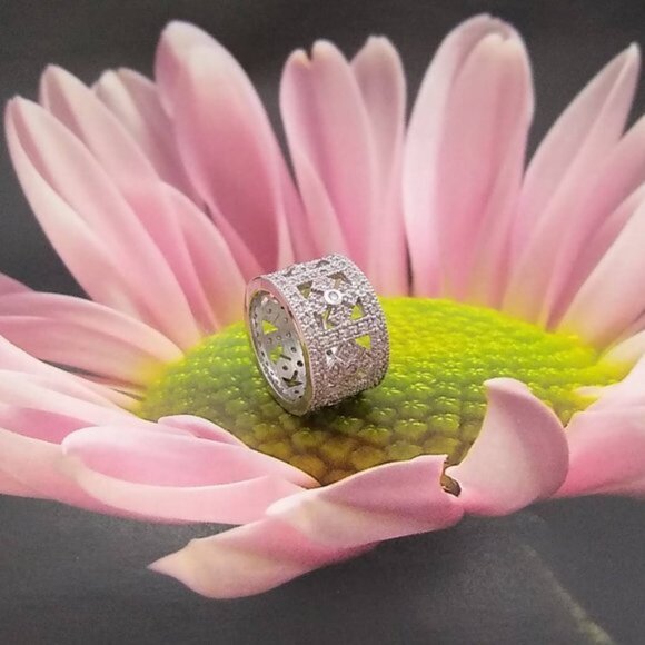 925 Sterling Silver Round Shape Clear Zircon Gemstone Ring Size 7 Women Gift - Picture 8 of 8